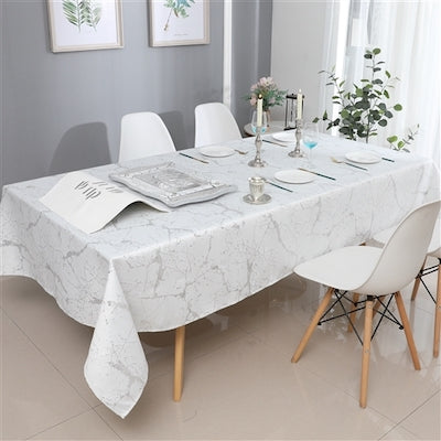 54"x72" Jacquard Tablecloth White/Silver Marble