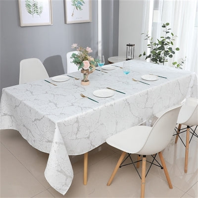 54"x72" Jacquard Tablecloth White/Silver Marble