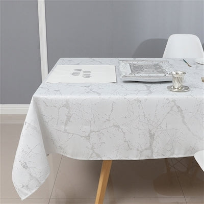 54"x72" Jacquard Tablecloth White/Silver Marble