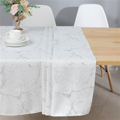 54"x72" Jacquard Tablecloth White/Silver Marble