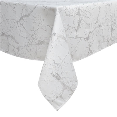 54"x72" Jacquard Tablecloth White/Silver Marble