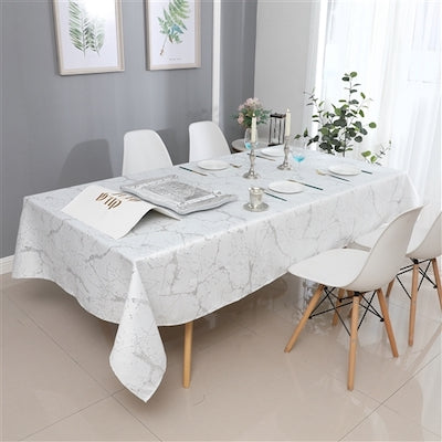 54"x72" Jacquard Tablecloth White/Silver Marble