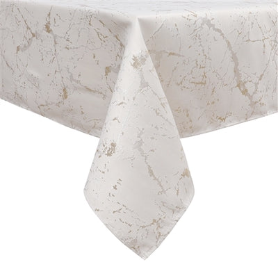 54"x72" Jacquard Tablecloth White/Gold Marble