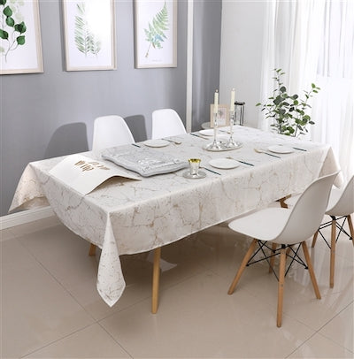 54"x72" Jacquard Tablecloth White/Gold Marble