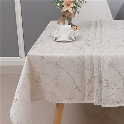 60x90 Jacquard Tablecloth White/Gold Marble