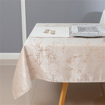 60"x90" Jacquard White Gold Tablecloth