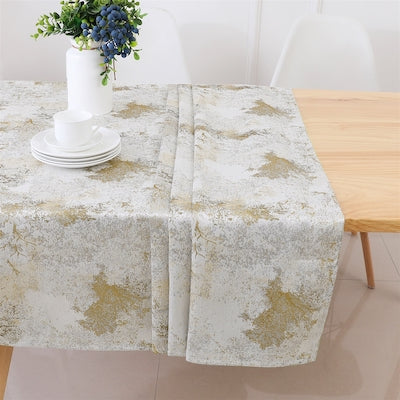 70"x144" Jacquard White/Gold Tree Table Cloth