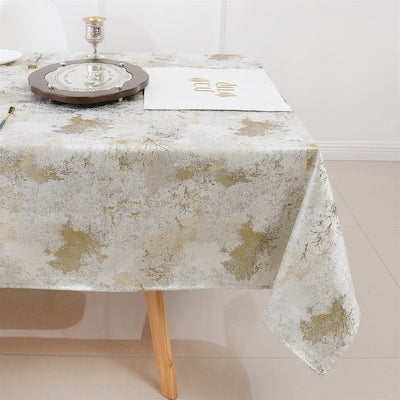 70"x120" Jacquard White/Gold Tree Tablecloth