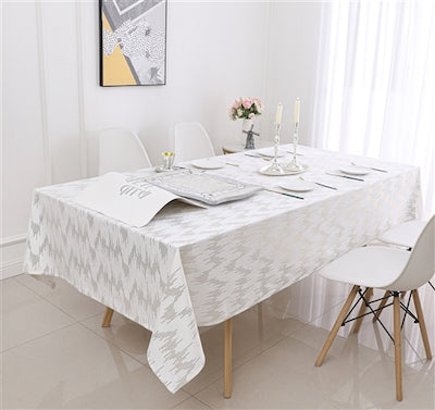 54"X72" White Dotted Gold Foil Print Tablecloth