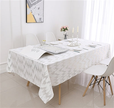 White Dotted Gold Foil Print Tablecloth 60" X 90"