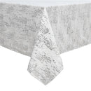 Folded silver mosaic velvet tablecloth measuring 70" x 108" displayed on a white background.