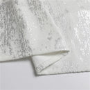 Folded silver mosaic velvet tablecloth measuring 70" x 108" displayed on a white background.
