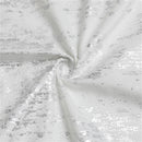 Folded silver mosaic velvet tablecloth measuring 70" x 108" displayed on a white background.