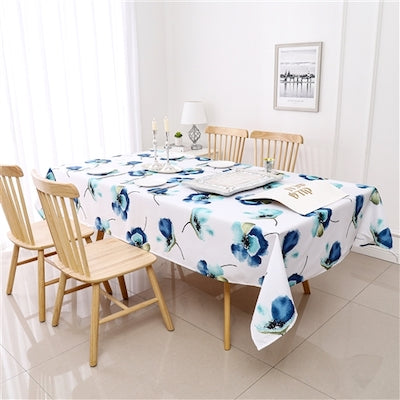 Blue Floral Poly Tablecloth 60" X 90"