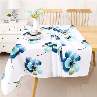 Blue Floral Poly Tablecloth 60" X 90"