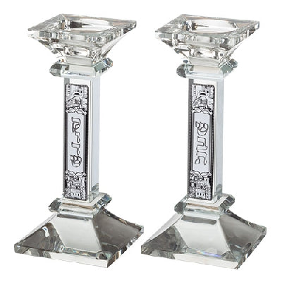 Crystal Candlesticks 16.5 cm with Metal Plaque