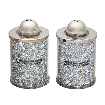 Crystal Salt & Pepper Holders 6 cm with Silver Stones