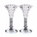 Pair of clear crystal candlesticks with sparkling accents.
