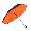 Uniware 23-inch black and orange reverse double-layer straight umbrella with a rubber ring handle and waterproof polyester canopy on a white background.