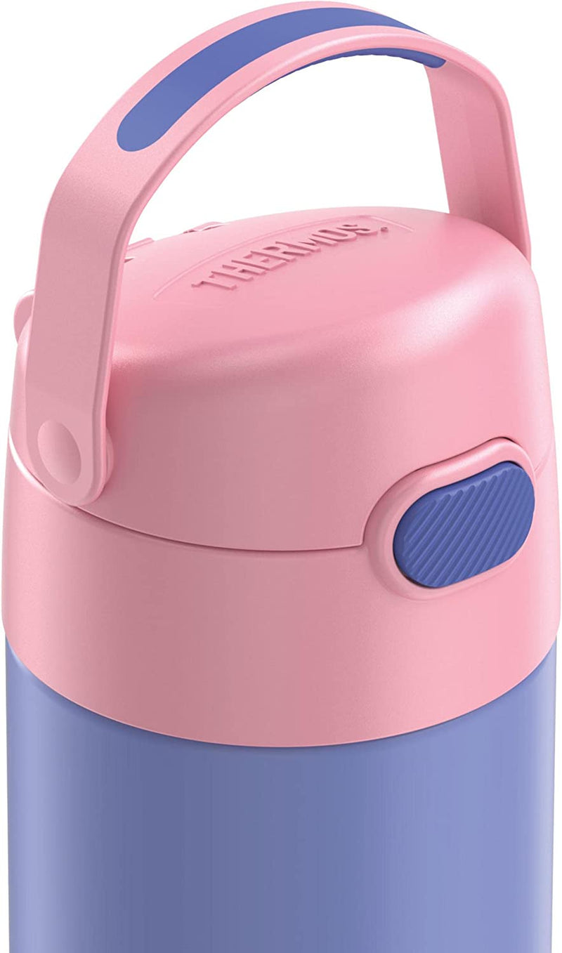 THERMOS FUNTAINER 12 Ounce Stainless Steel Vacuum Insulated Kids Straw Bottle, Purple/Pink