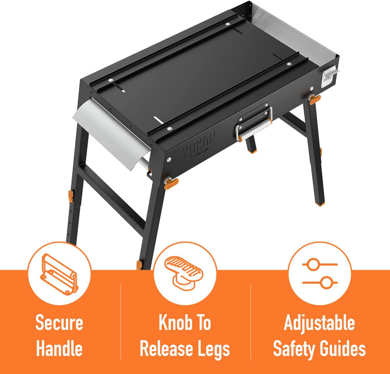 Yukon Glory Universal Portable Grill Table / Flat Top Grill Griddles Stand with Built in Grill Caddy - Designed to Fit Tabletop Blackstone Griddle & Many Others - Outdoor Cooking Camping & Tailgating