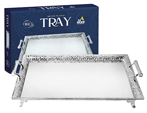 Silver Plated Large Rectangle Tray with Mirrored Surfaces 24" x 16"