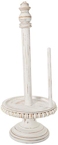 Mud Pie Farmhouse Washed Beaded Wood Pedestal Paper Towel Holder