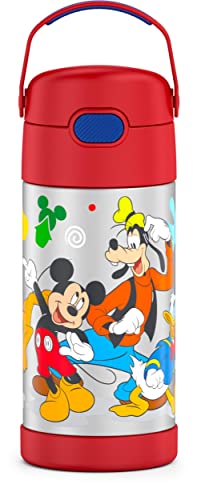 THERMOS FUNTAINER 12 Ounce Stainless Steel Vacuum Insulated Kids Straw Bottle, Mickey Mouse