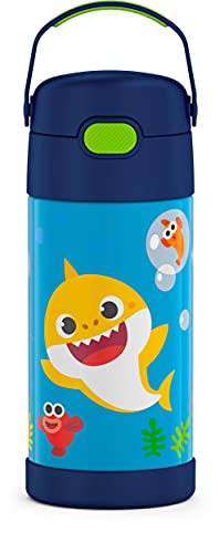 THERMOS FUNTAINER 12 Ounce Stainless Steel Vacuum Insulated Kids Straw Bottle, Baby Shark