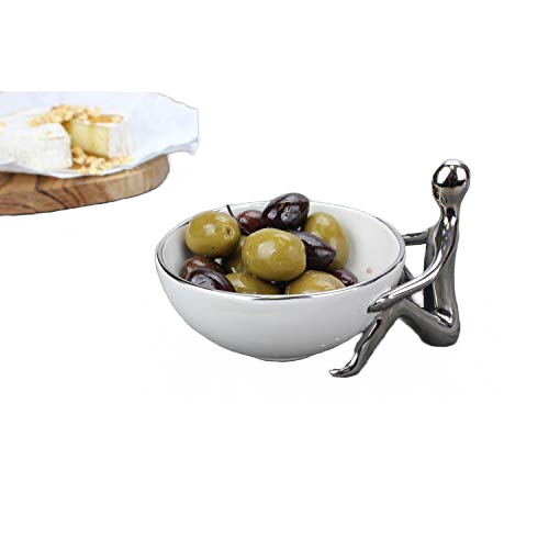 Ceramic White and Silver Snack Bowl