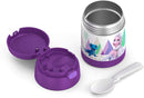 Frozen 2-themed THERMOS FUNtainer 10oz stainless steel kids food jar with a folding spoon, displayed on a white background.