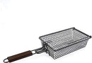 Yukon Glory Premium Grilling Basket, a rectangular wire mesh basket with a long brown handle, and a separate flat wire grill rack.