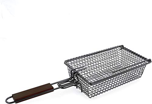 Yukon Glory Premium Grilling Basket, Designed Grill Vegetables, Seafood, Poultry and Meats, Unique Locking Mechanism to Easily Flip Food, Foldable Handle for Compact Storage