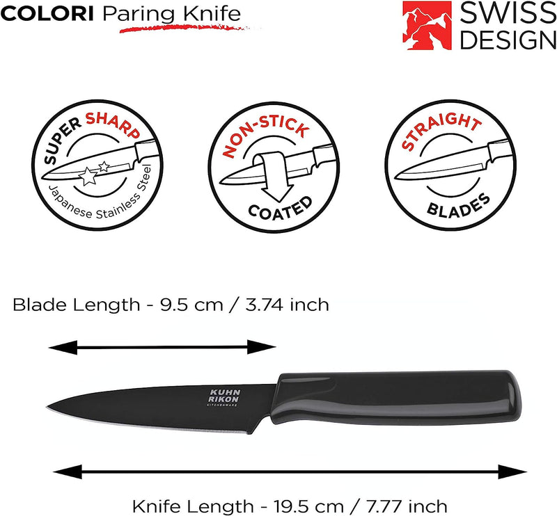 Kuhn Rikon Straight Paring Knife with Safety Sheath, 4 inch/10.16 cm Blade, Orange