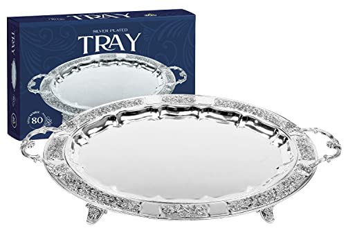 Silver Plated Menorah Tray with Handles - 16"x12"