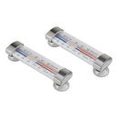 Taylor Precision refrigerator and freezer thermometer set with printed safety zones on a white background.