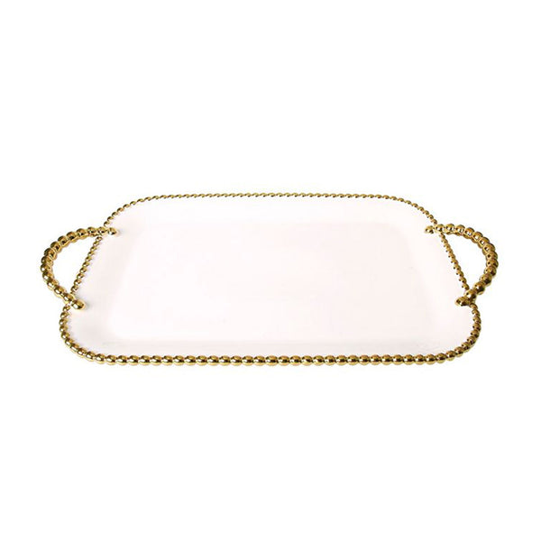 Porcelain Tray White With Gold Beaded Borders