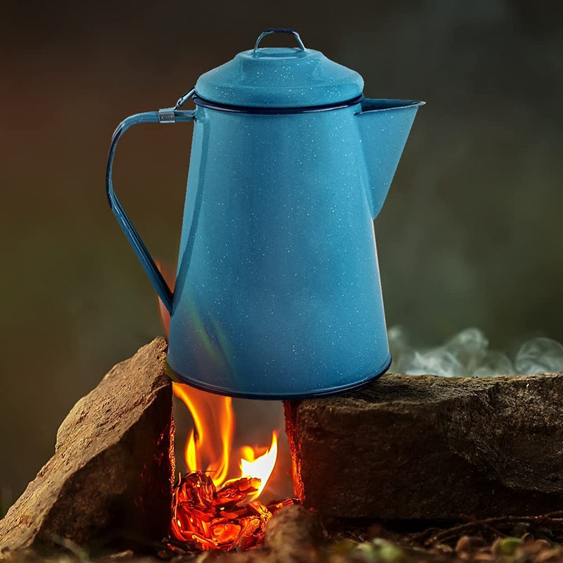 Cinsa Enamelware Coffee Pot (Turquoise Color) - 8 Cups - Camping Essentials - Hot Water for Coffee and Tea - Light and Resistant