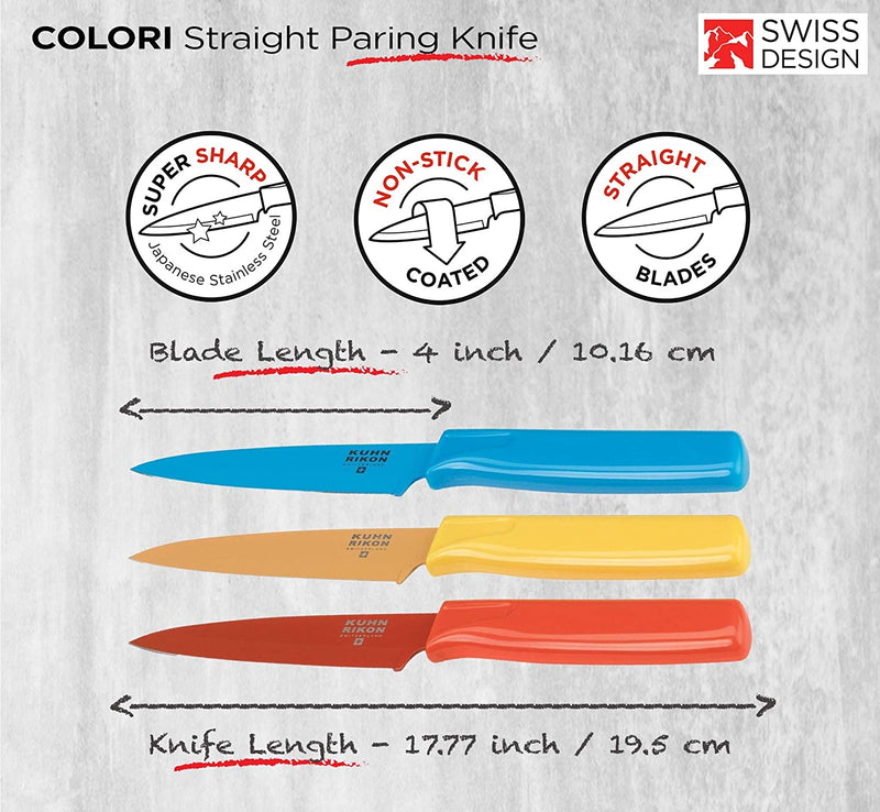 Kuhn Rikon 4-Inch Nonstick Colori Paring Knife, Set of 3