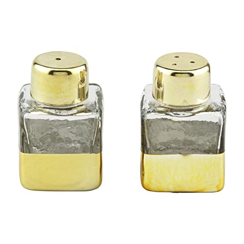 Mud Pie Gold Glass Salt And Pepper Shakers, 2" x 1 1/2"