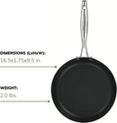  SCANPAN Pro IQ 9.5-inch nonstick fry pan with black handle with dimensions on a white background.