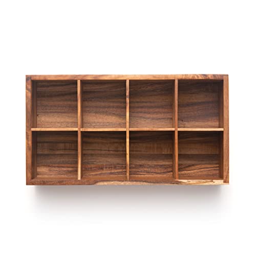Ironwood Cornwall Tea Box, 8 Compartment Tea Organizer, Acacia Wood