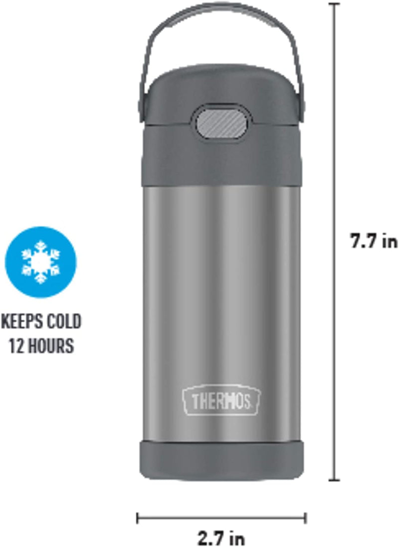 THERMOS FUNTAINER 12 Ounce Stainless Steel Kids Bottle, Grey