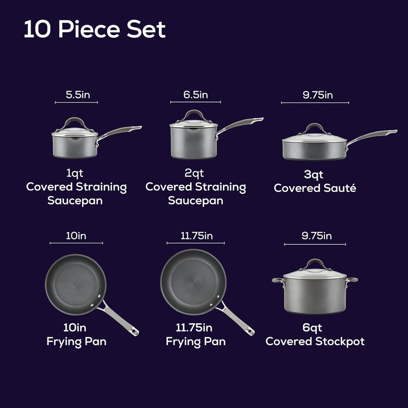 Circulon Elementum Hard Anodized Nonstick Cookware Pots and Pans Set, 10 Piece, Oyster Gray