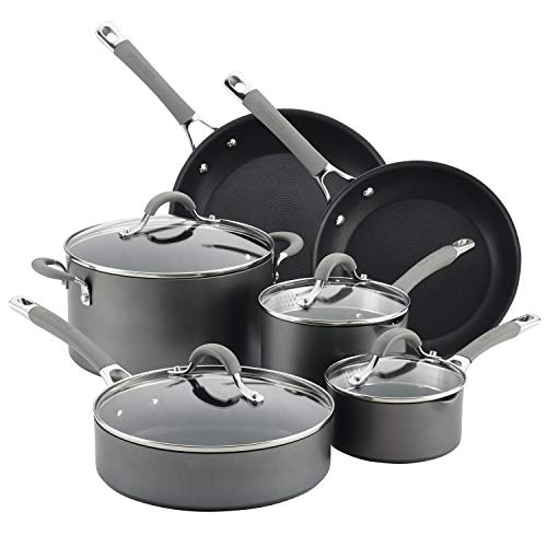 Circulon Elementum Hard Anodized Nonstick Cookware Pots and Pans Set, 10 Piece, Oyster Gray