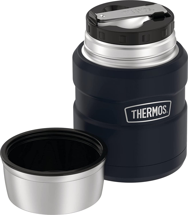 THERMOS Stainless King Vacuum-Insulated Food Jar with Spoon, 16 Ounce, Matte Blue