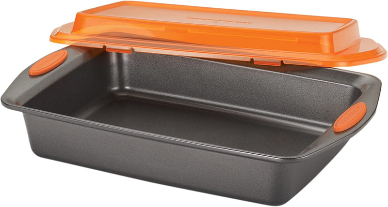 Rachael Ray Bakeware, Nonstick Baking / Cake Pan With Lid and Grips, Rectangle - 9 Inch x 13 Inch, Gray