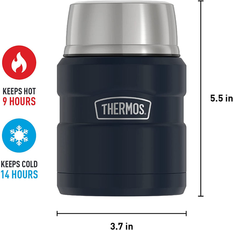 THERMOS Stainless King Vacuum-Insulated Food Jar with Spoon, 16 Ounce, Matte Blue