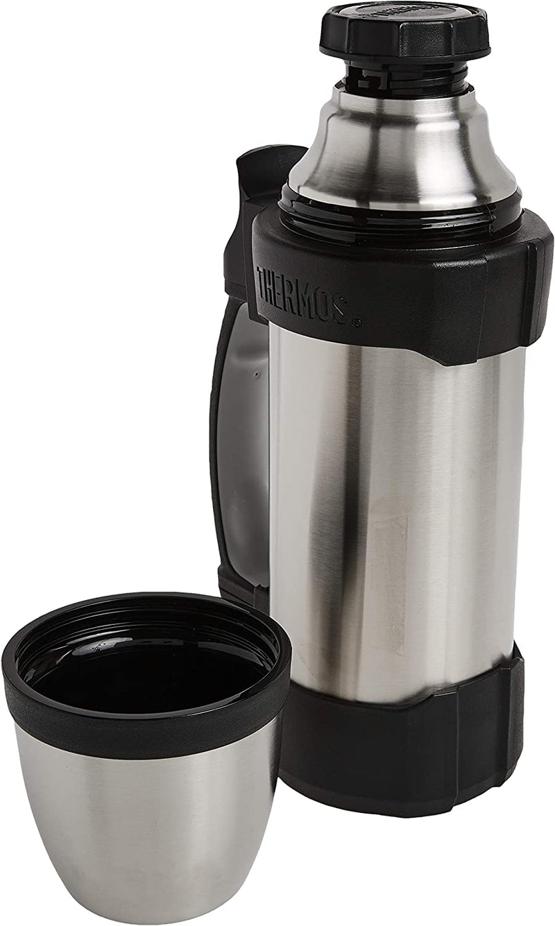 Thermos The Rock Vacuum Insulated 1 Liter Beverage Bottle, stainless steel/black, 1.1 quart (2510TRI2)