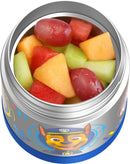 Paw Patrol themed 10oz Thermos FUNtainer insulated food jar filled with fresh fruits, on a white background.